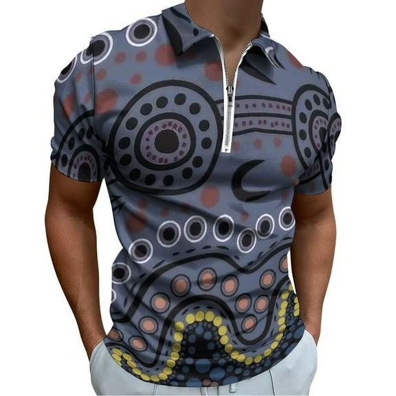 Australian Aboriginal Patterns Men Zipper T-shirt Summer Casual Short Sleeve T-shirt Top