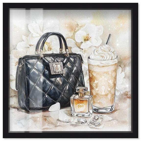 Trinkets and White Floral Shadowbox Print Fashion Art Prints by Art Remedy, Black Frame, 12 x 12