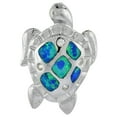 thumbnail image 1 of 925 Sterling Silver Inlay Synthetic Opal CZ Accent Turtle Charm Pendant 25mm, 1 of 1