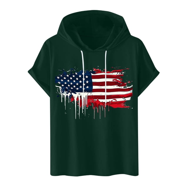 Styesk T-Shirts pour Hommes, Imprimé Décontracté, Mode, à Capuche, Manches Courtes, Sport