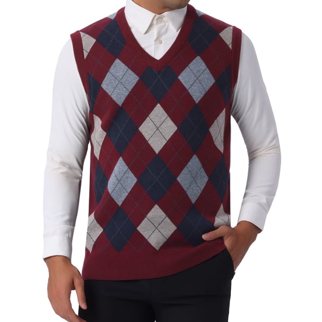 CHALCOS CHIC Chalecos de Hombre, Chaleco de Punto Ajustado Sin Mangas, Chaleco de Color Contrastante M Burdeos Marino