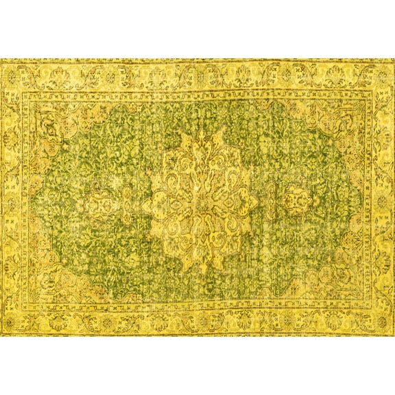 Ahgly Company Machine Washable Indoor Rectangle Persian Yellow Traditional Area Rugs, 5' x 7'