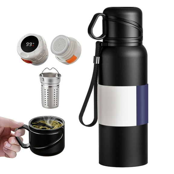 Tea Infuser Bottle, Stainless Steel Insulated Water Bottle, Vacuum Insulated Tea Tumbler, Insulated Tumbler with Infuser and Cup Lid, Temperature Display, Large Capacity (White-1980ml)
