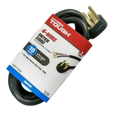 Hyper Tough 6FT 10AWG 4 Prong Black Indoor Dryer Appliance Cord, 30 Amps
