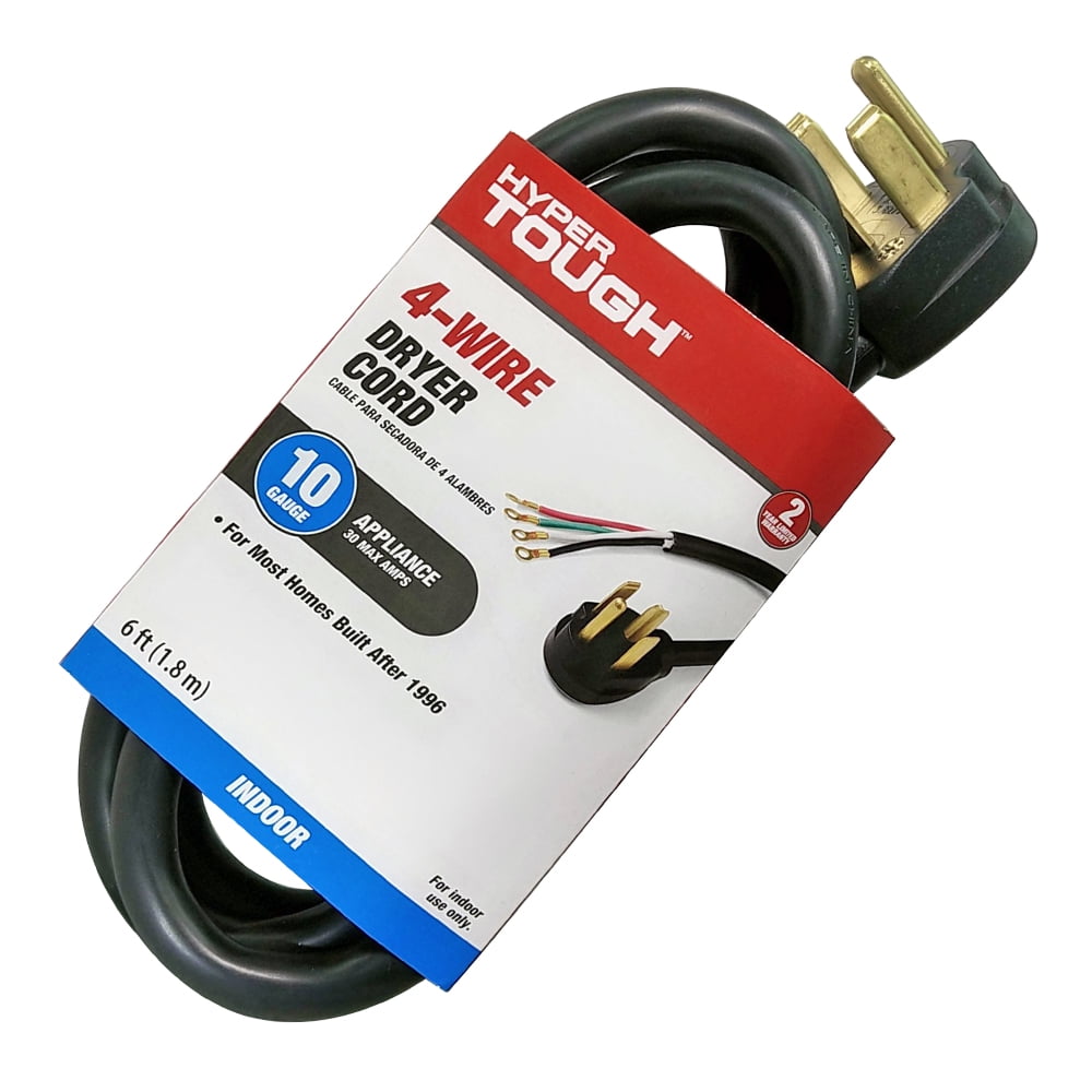 Hyper Tough 6FT 10AWG 4 Prong Black Indoor Dryer Appliance Cord, 30 Amps