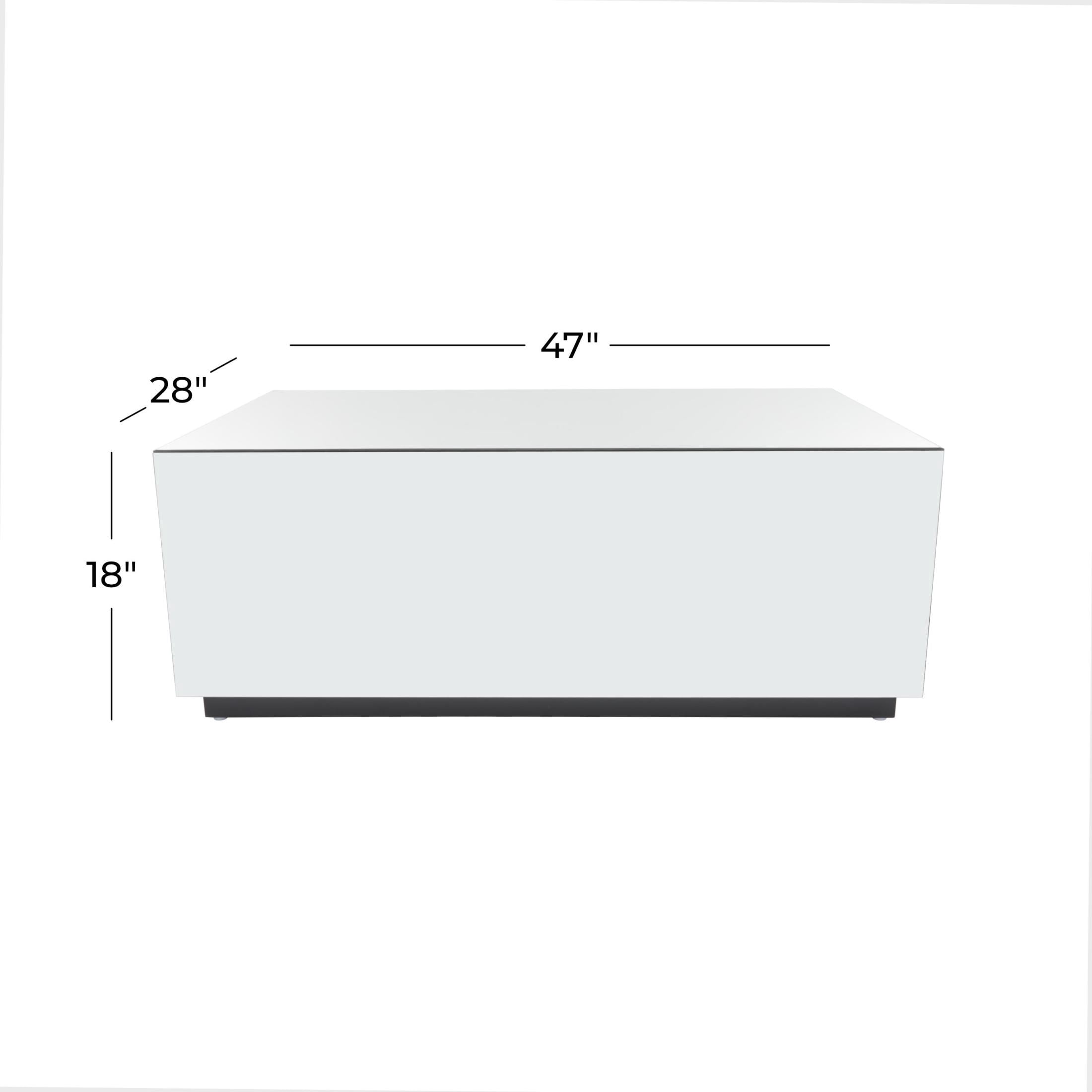 DecMode 47" x 18" Silver Glass Mirrored Rectangle Coffee Table with Black Elevated Base, 1-Piece