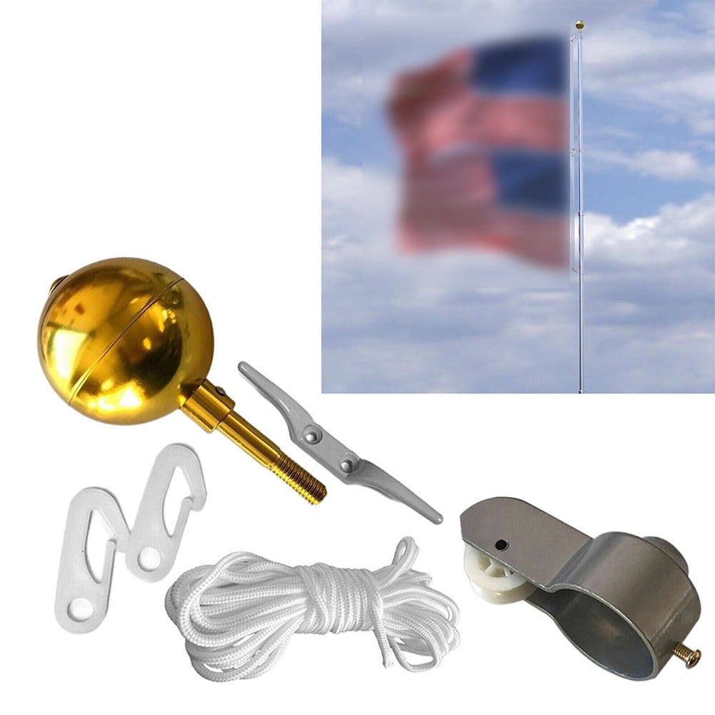 Gold Plated Round Hand Waving Flag Pole Cap Outdoor Flagpole Accessories Kit