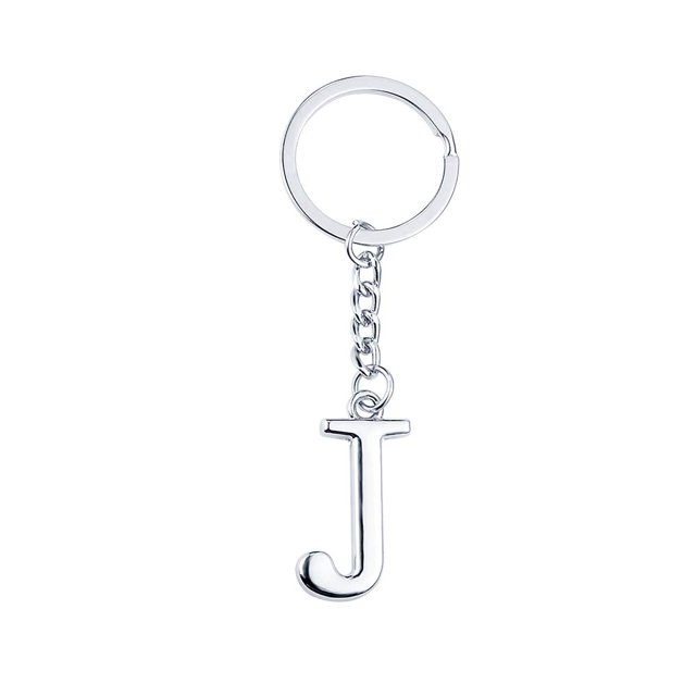 Keychain Initial Letter Key Chain Silver for Men Women Personalized Alphabet Monogram Keychain for Car Keys, J