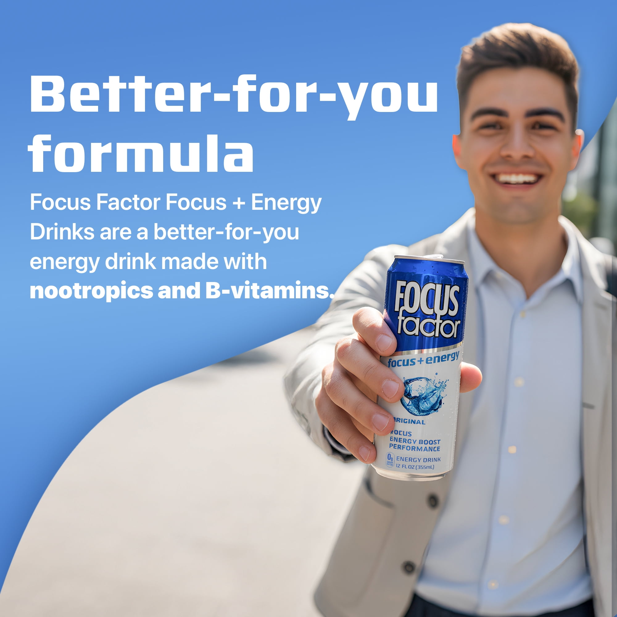 Focus Factor Energy Drink - 12 x 355ml Cans (Original Flavor) - with Focus + Energy - Sugar Free, Low Calorie with Vitamin B6 & Vitamin B12