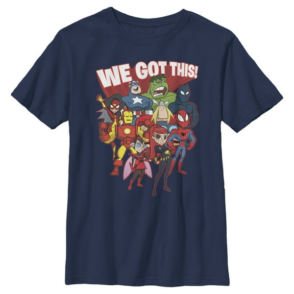 Boy's Marvel We've Got This Collage Graphic Tee Navy Blue Medium