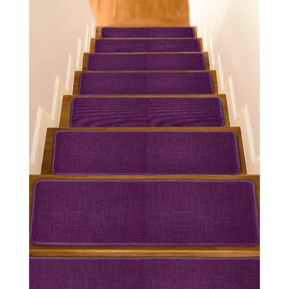 Stair Treads for Wooden Steps, Purple Burlap Texture Peel and Stick Stair Treads with Reusable Adhesive, Farmhouse Vintage Purple Non Slip Indoor Stairs Runner Rugs Mats for Elders Dogs 8"x30" 4PCS