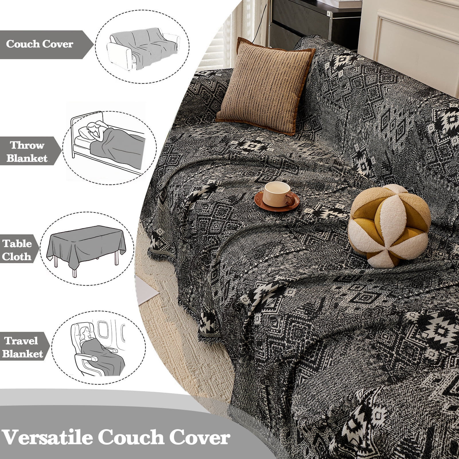 Sanmadrola Reversible Sofa Covers for Sectional Sofa, Couch Slipcover for Dogs Pet, Chenille Throw Covers with Tassels, Loveseat Futon L Shaped Couch Cover Washable Furniture Protector, 71" x 134"