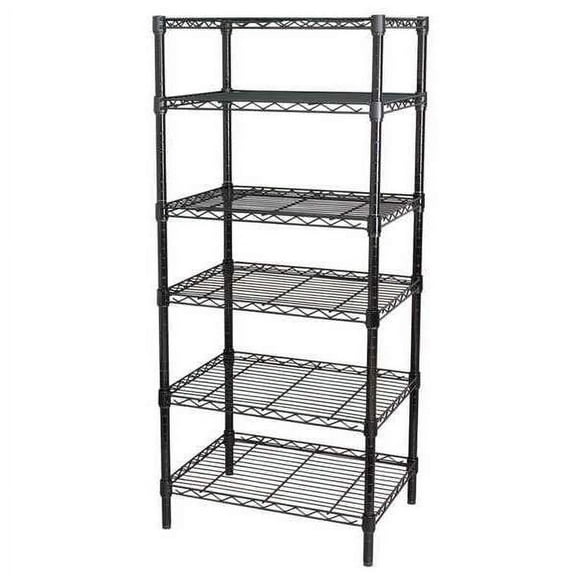 Wire Shelving Unit, 18"D x 48"W x 74"H, 6 Shelves, Black