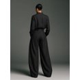 thumbnail image 2 of Women's Vintage Two Piece Set - Loose Fit Long Sleeve Button Down Shirt & High Waisted Wide Leg Pants Casual Lounge Outfit, 2 of 4