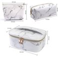 thumbnail image 2 of Bolsa de cosméticos de 3 piezas, bolsa de cosméticos de viaje portátil, bolsa de almacenamiento impermeable, bolsa de cosméticos de mármol con cremallera dorada multifuncional para mujer, 2 of 8