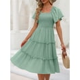 thumbnail image 6 of Women'S Summer Casual Flutter Sleeve Square Neck Smocked Midi Dress Green XL, 6 of 7