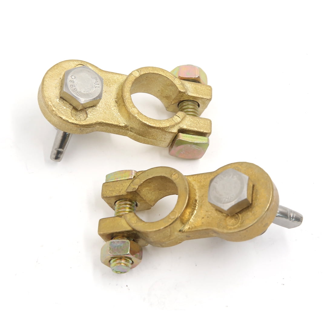 Baoblaze 2Coppers Battery Terminal Clamp Clips Brass Connector Ends Positive&Negative Terminal Kit Terminal Protectors 