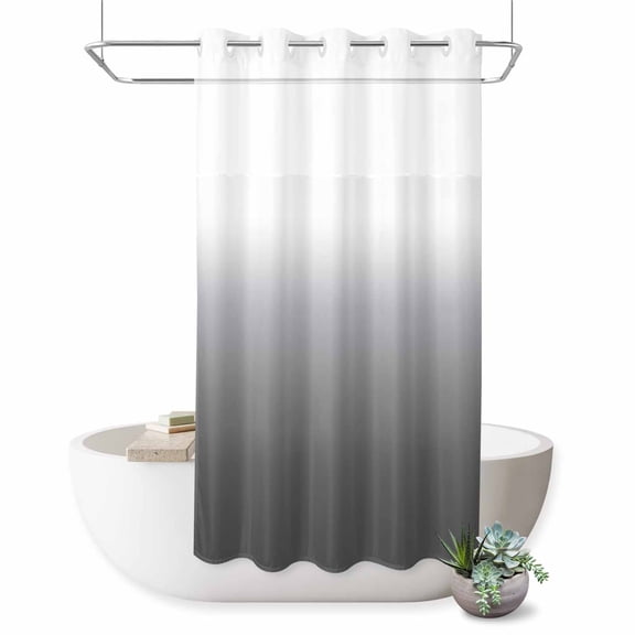 No Hook Shower Curtain with Built-in Rings - Grey White Gradient Washable Waterproof Fabric Bathroom Curtains for Hotel,Rentals, Stall 36 X 78 Inch , Abstract Watercolor