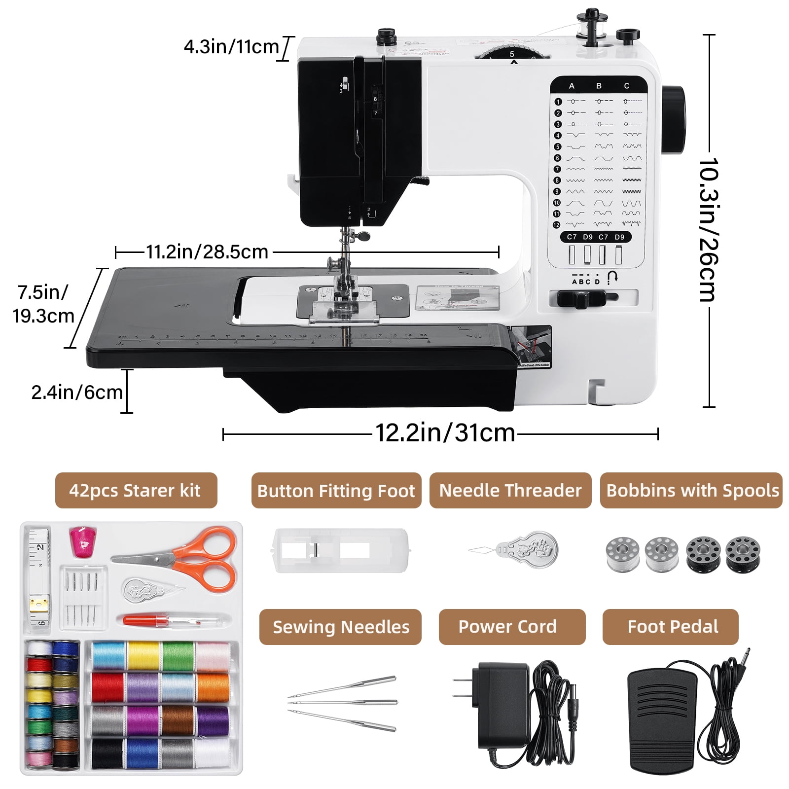 BSHAPPLUS® Portable Sewing Machine,54 Piece Handheld Electric Sewing Machines Kit,38 Stitch Patterns Mini Sewing Machine for Beginners Kids,Household Multifunctional Crafting Mending Machine