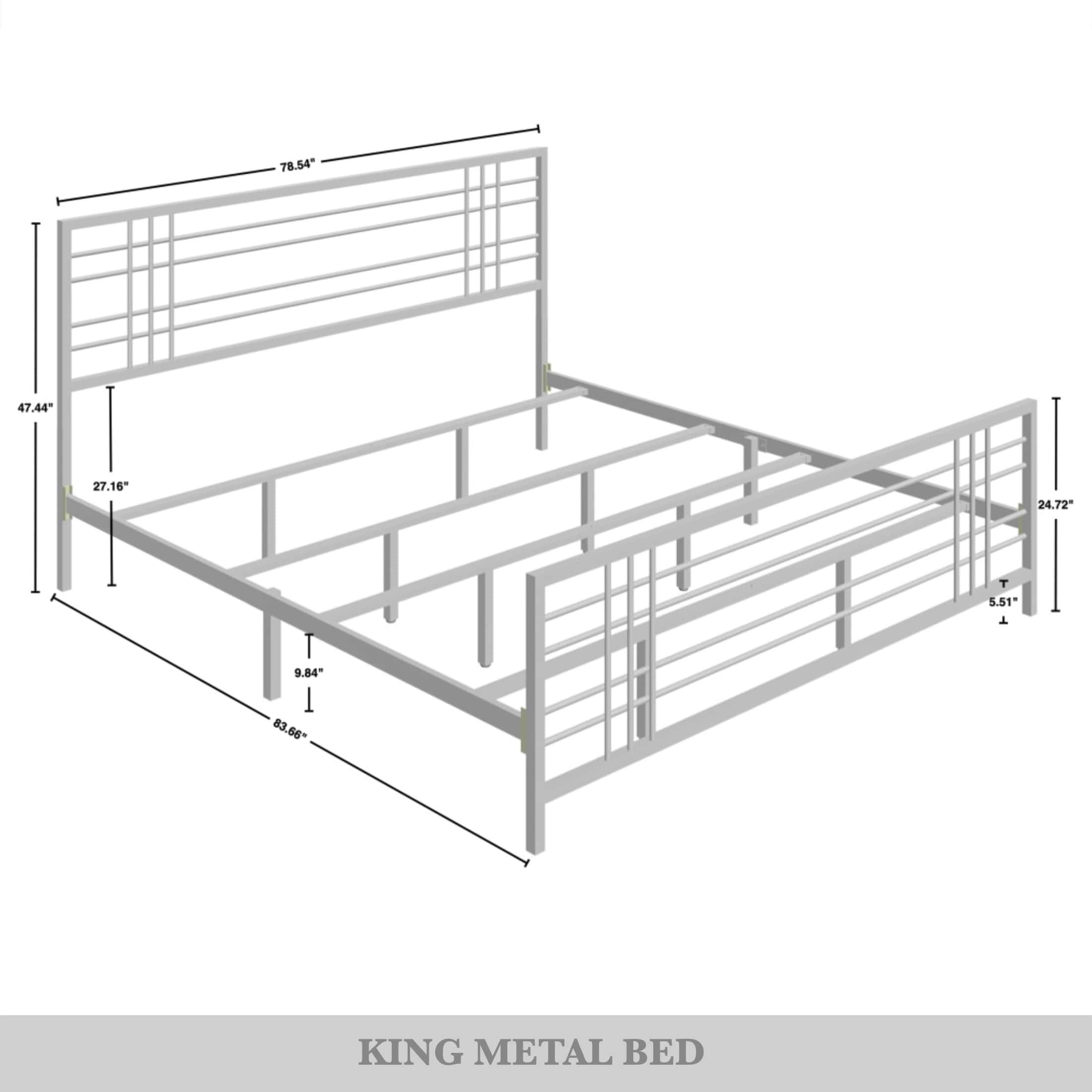 Castle Place Simple Classic King Size Metal Panel Bed, White