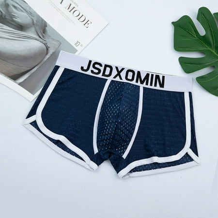 YWDJ Mens Boxer Briefs Underwear Plus Size Breathable Lightweight No Show Fashion Ice Silk Panties Briefs Fashion Breathable Nylon Mesh Boxers Navy XL