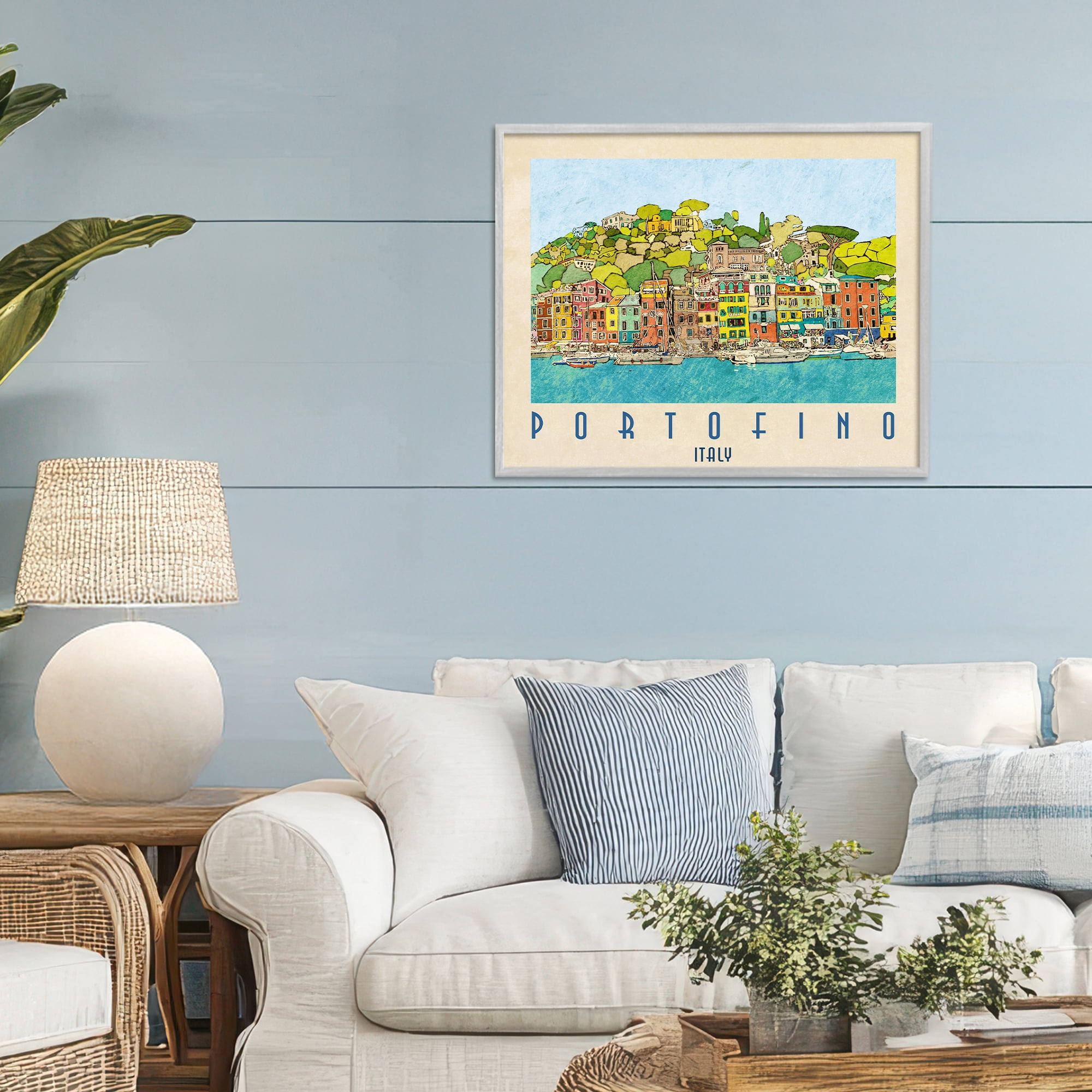 Stupell Industries Portofino Architecture Poster Gray Framed Giclee Art, design by Ynon Mabat