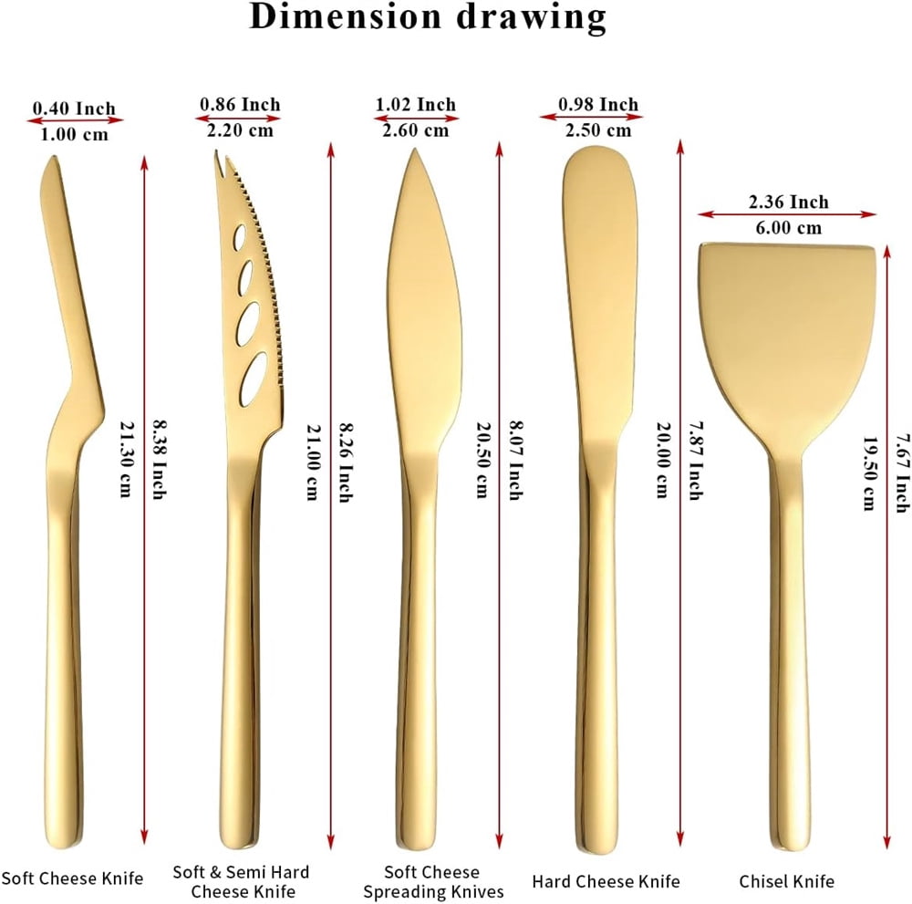 Gold Cheese Knife Set of 3, NOGIS Ergonomic Design Titanium Golden Plated Cheese Slicer, Butter Knife Spreader, Cheese Cutter, Cheese Knives for All Type of Cheese