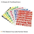 thumbnail image 3 of Kit de calcomanías de letras y números autoadhesivas de vinilo Uxcell, 10 colores, 81 piezas, 10 hojas, 3 of 5
