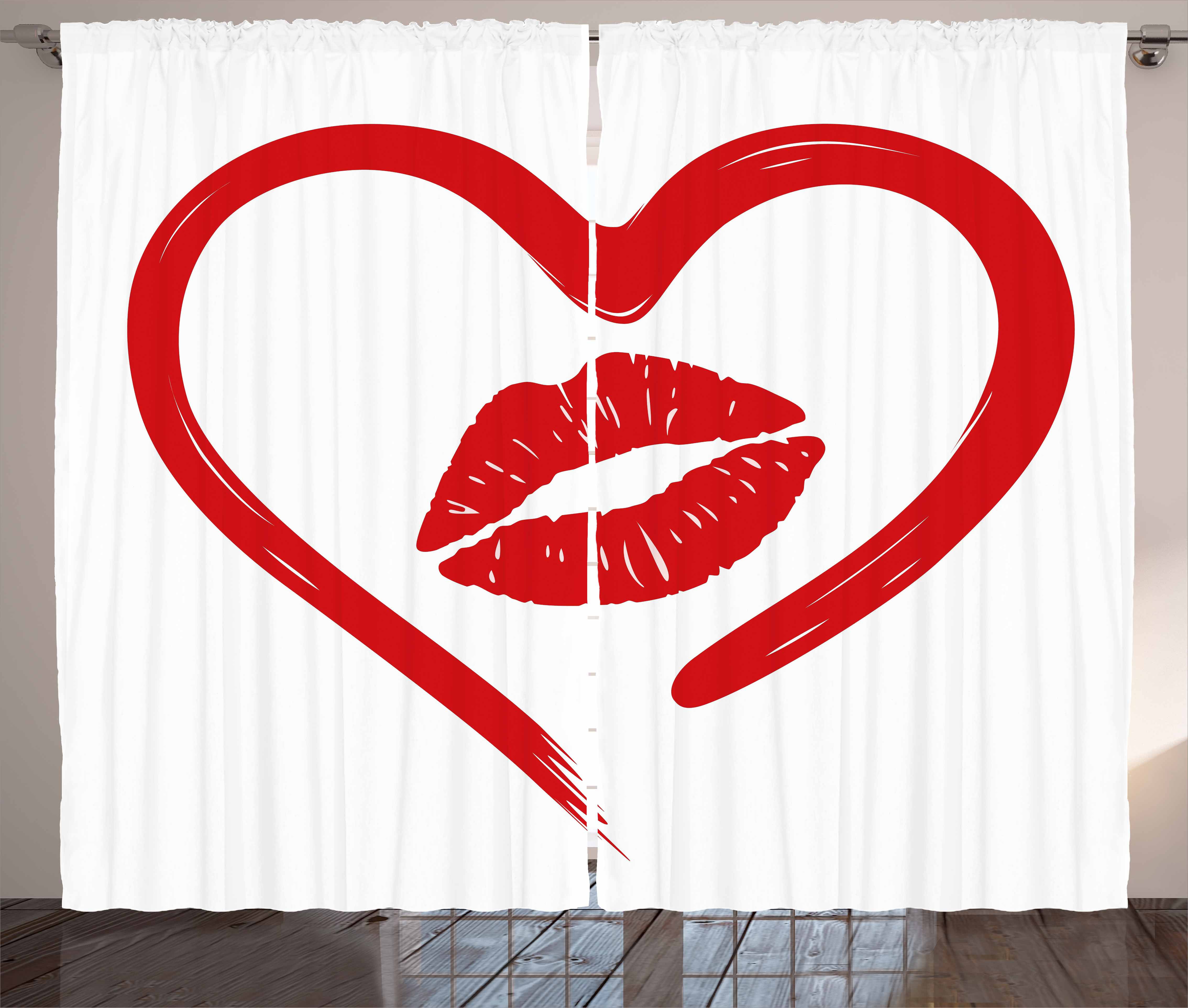 Kiss Curtains 2 Panels Set, Heart Drawn in Lipstick and Woman Lip ...