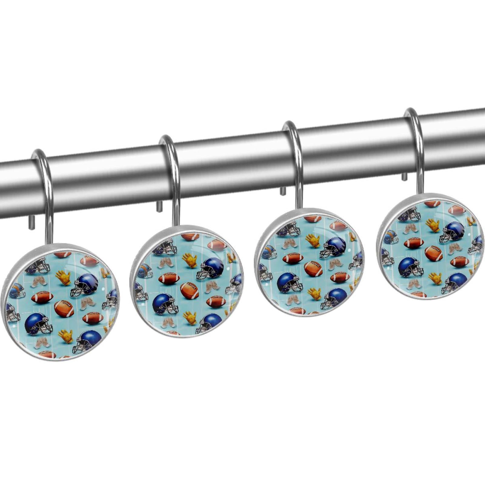 American Football Helmets Gloves Shower Curtain Hooks Round Crystal Glass, Set of 12 Shower Curtain Rings - Shower Hooks for Curtain Shower Rings