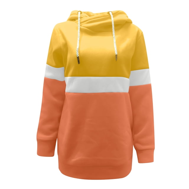 Pompotops Femmes Décontracté Patchwork Pull Col Roulé Sweat à Capuche Manches Longues avec Cordon de Serrage