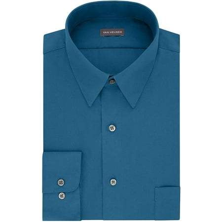 Van Heusen Mens Dress Shirt Fitted Poplin Solid 14.5 Neck 32-33 Sleeve ...