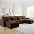 thumbnail image 2 of Brown Corduroy Sectional For Living Area, 4 Seat With 2 Storage Ottomans, Back Pillows 4 Couch Area Stools, Lumbar, 2 of 6