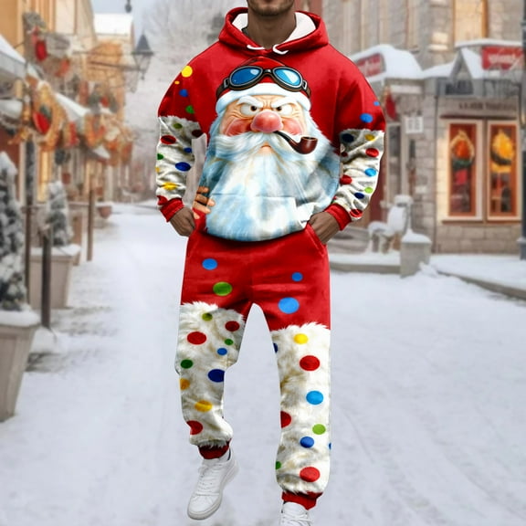 BdTemWBs Track Suits Mens Sweatsuits 2 Piece Set Christmas Print Hoodie and Sweatpants Jogging Suits for Men Casual Running Sweat Suit Sets (Red,L)
