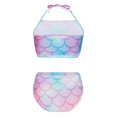thumbnail image 2 of TiaoBug Girls 2 Pcs Mermaid Bikini Sets Shiny Halter Ruffles Crop Top with Triangle Brief Bathing Suit Tankini Pink Blue B 130, 2 of 5