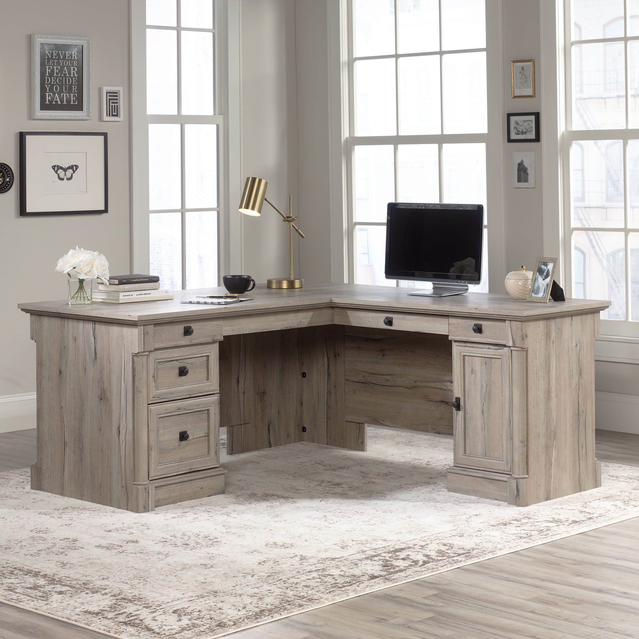 Sauder Palladia L-Shaped Desk, Select Cherry Finish