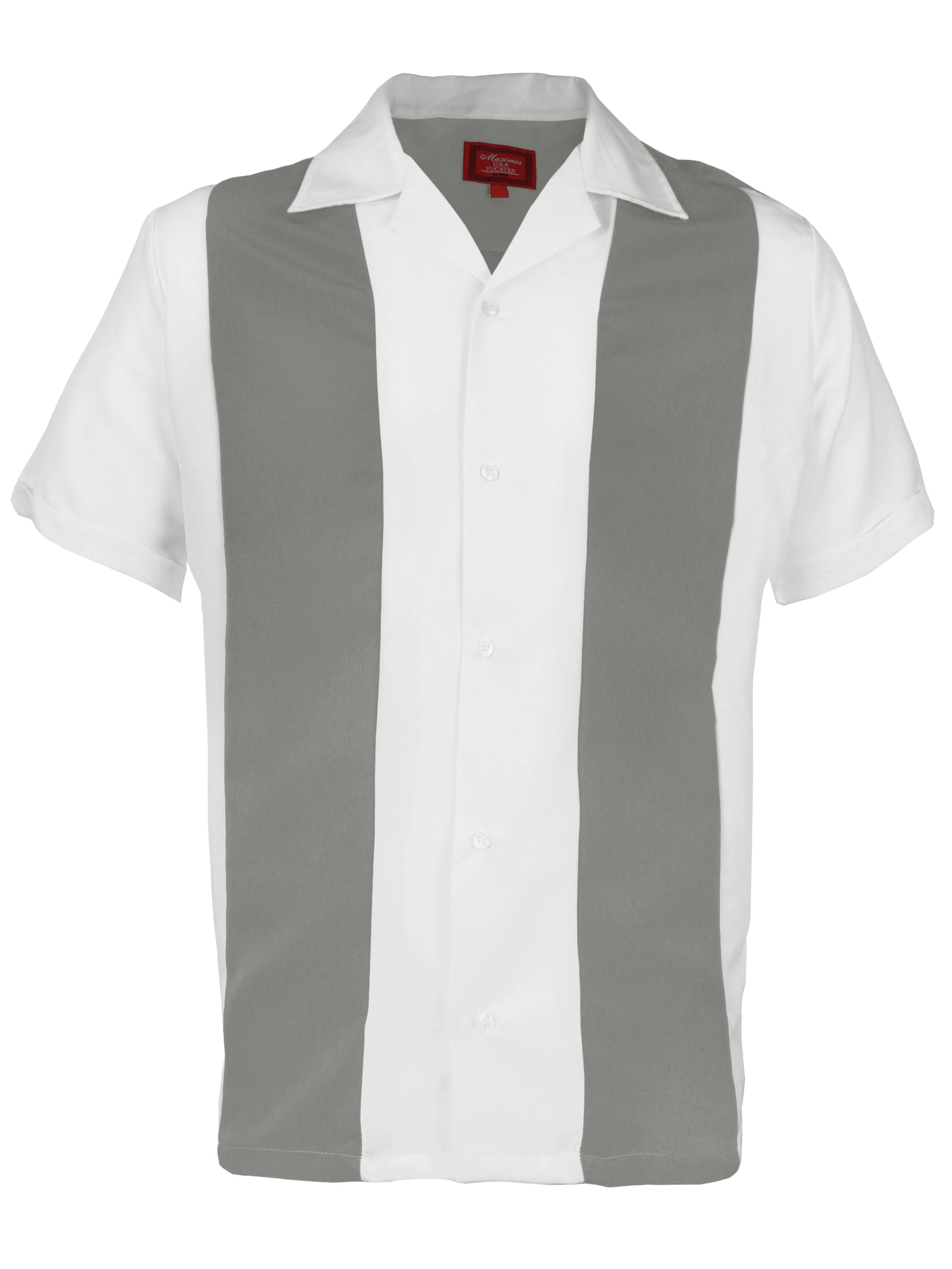 Mens Retro Classic Charlie Sheen Two Tone Guayabera Bowling Casual Dress Shirt