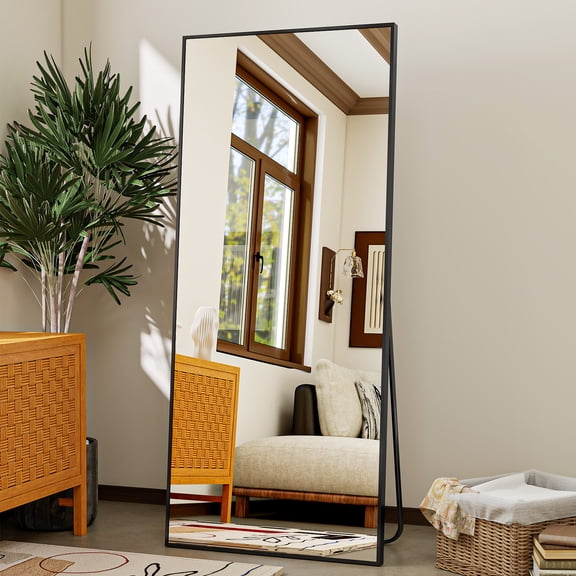 Easy4Home 64"x21" Rectangular Full Length Mirror Freestading Full Body Floor Mirror, Black
