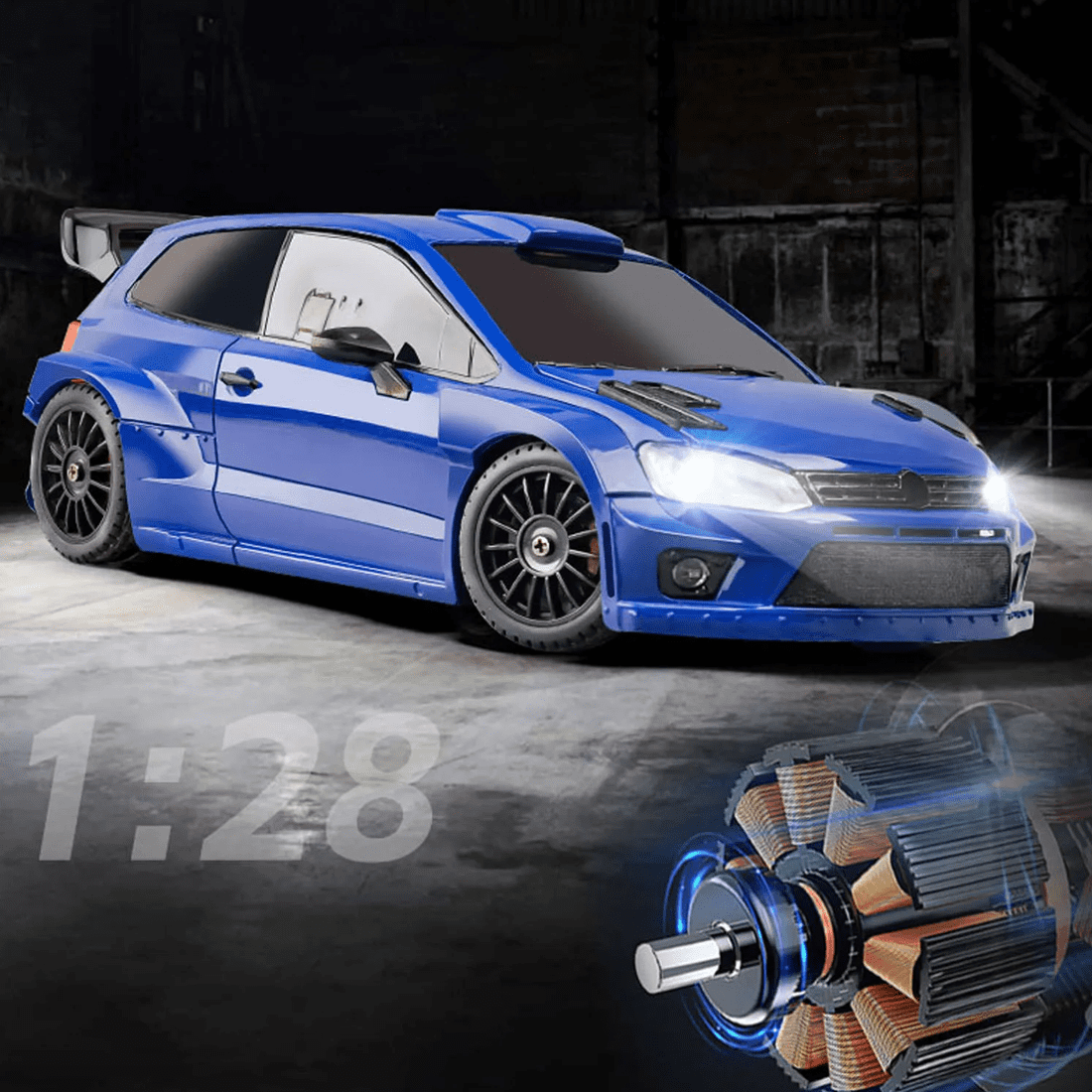 1/28 Scale 4WD RC Drift Racing Car Full Proportional 2.4GHz Remote Control Sports Car Model With LED Lights Dual Tire Set Vehicle For Adults Hobbyists - LD2801/ White
