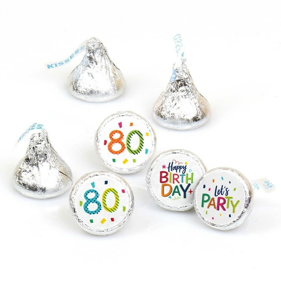 Big Dot of Happiness 80th Birthday - Cheerful Happy Birthday - Eightieth Round Candy Sticker Favors - Labels Fits Chocolate Candy (1 sheet of 108)