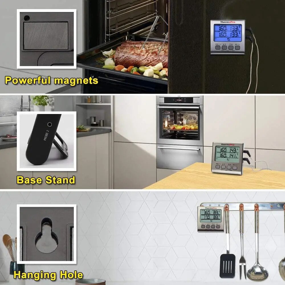 ThermoPro TP17 Dual Probe Cooking Meat Thermometer Large LCD Backlight Food Grill Thermometer with Timer Mode for Smoker Kitchen Oven BBQ