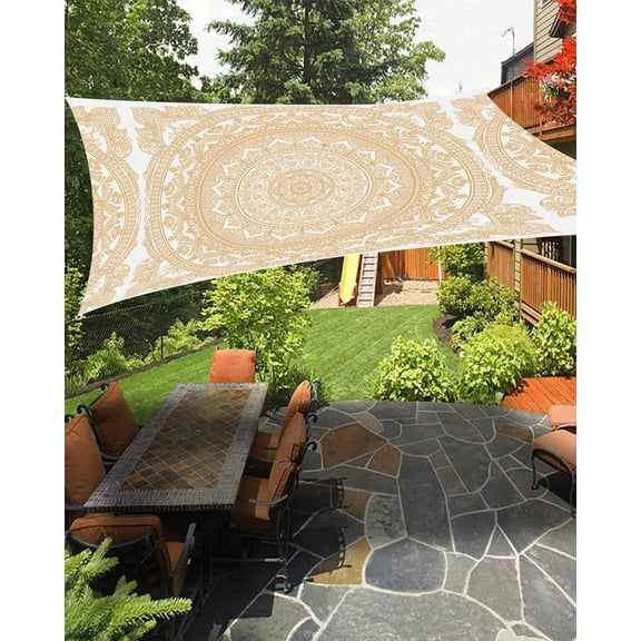 Sun Shade Sail 14x18Ft Orange Mandala Floral Bohemian Uv Block Sunshade Canopy Outdoor Shade Cover Rectangle Shade Cloth For Patio Garden Yard Deck Pergola