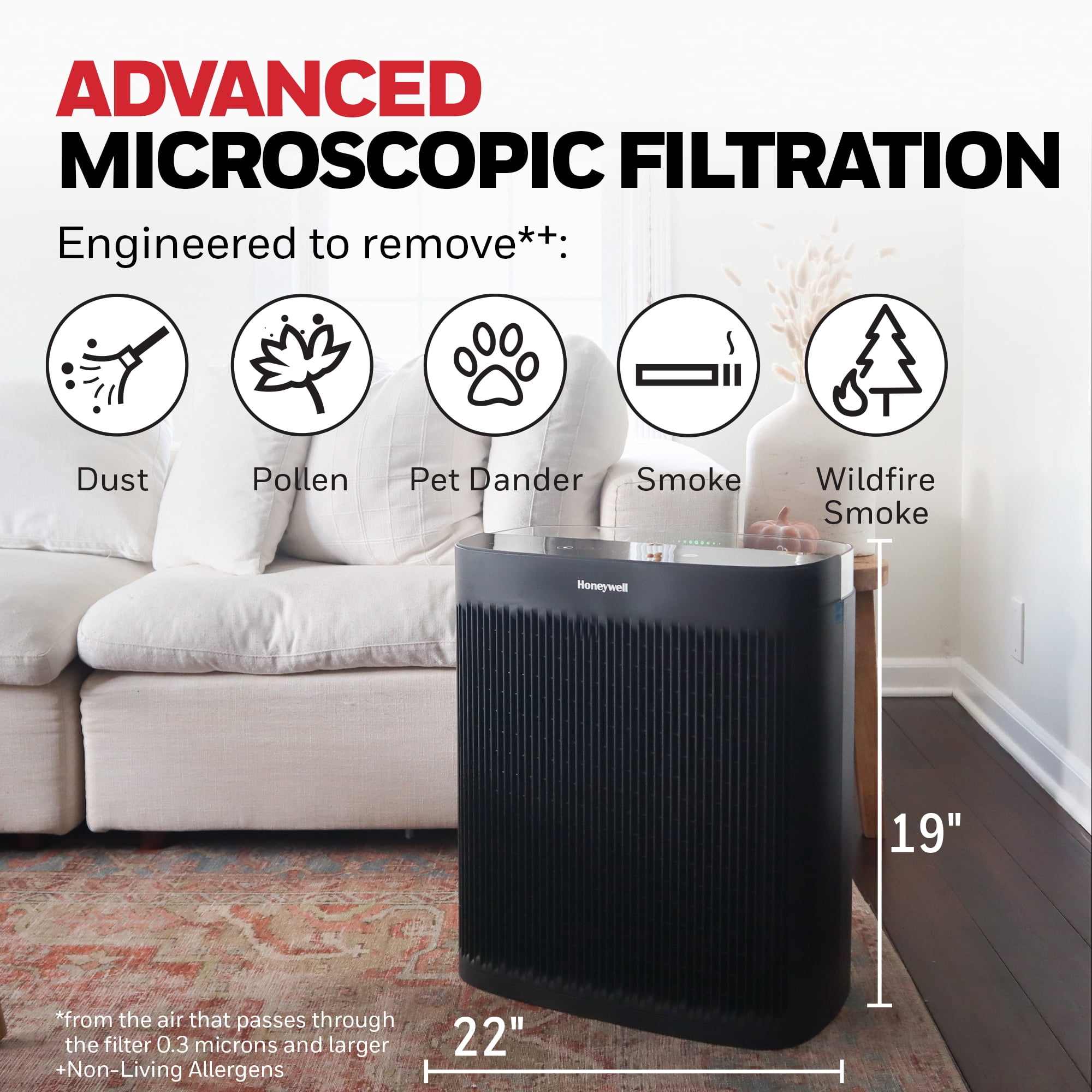 Honeywell 2400 Sq ft HEPA Air Purifier for Home, Black, Smoke, Pollen, Dust Reducer