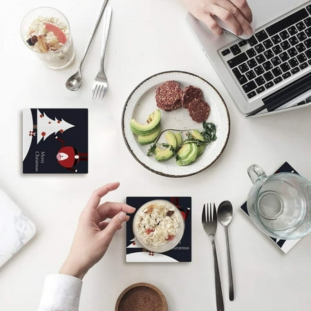 

KXMDXA Christmas Santa Claus Set of 6 Coaster for Drinks Absorbent Ceramic Stone Coasters Cup Mat with Cork Base for Home Kitchen Room Coffee Table Bar Decor