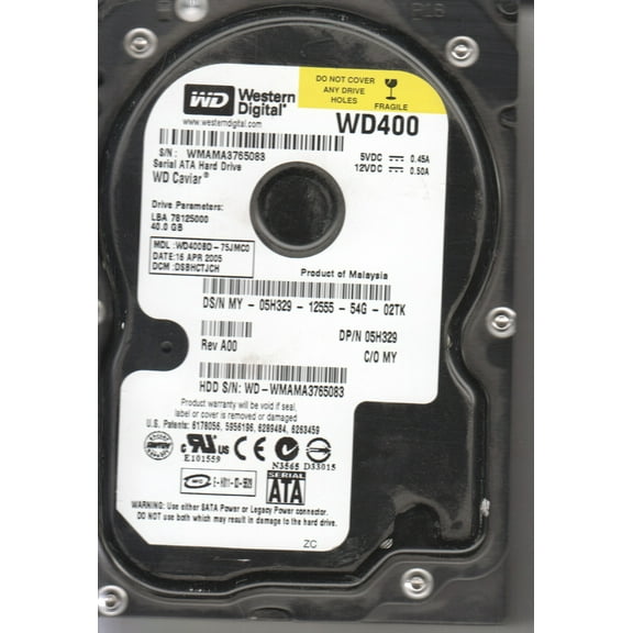 WD400BD-75JMC0, DCM DSBHCTJCH, Western Digital 40GB SATA 3.5 Hard Drive