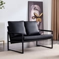 thumbnail image 2 of BSHTI Stylish Two-Seater Sofa Chair with 2 Pillows-Comfortable PU Leather,High-Density Foam - Modern Design,Easy to Clean-Sturdy Metal Frame-Perfect for Cozy Living Spaces,Black, 2 of 24