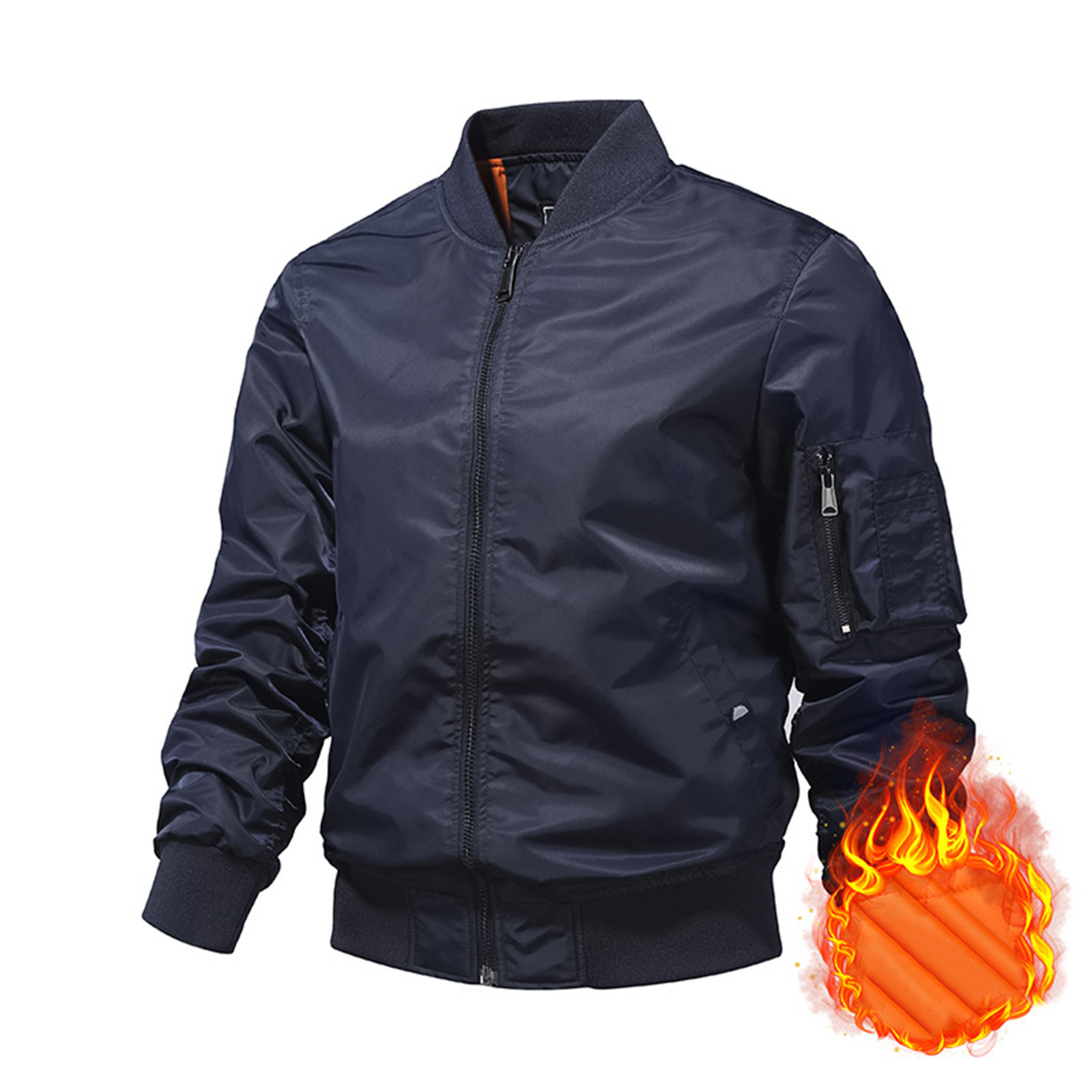 LEEy-world Mens Leather Jacket Men's Jackets Windbreaker Bomber Jackets Pockets Lightweight Spring Fall Varsity Baseball Jacket Blue,M - image 3 of 4