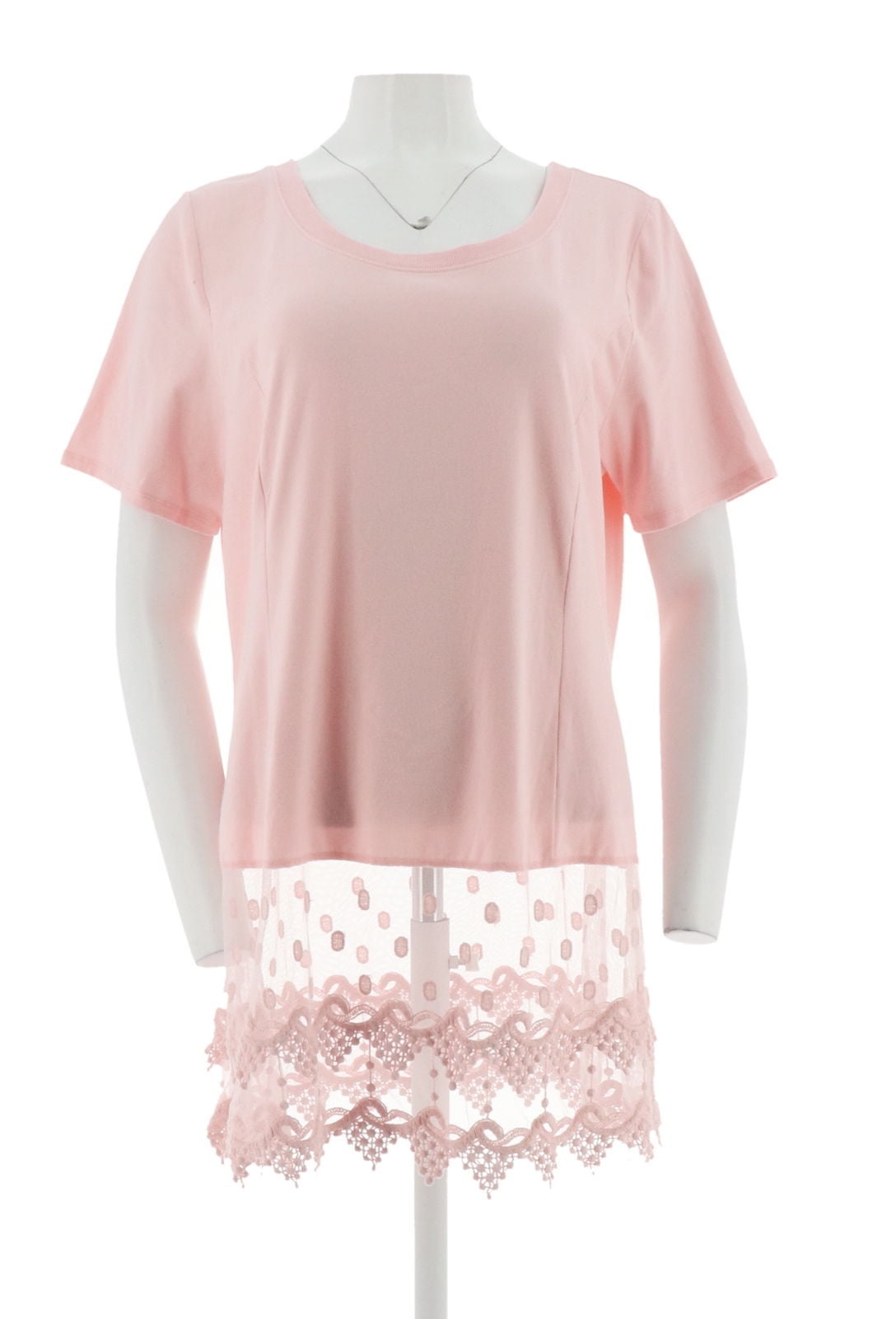 Kathleen Kirkwood Short Slv Top Lace Extender Sweet Pink L NEW A307345