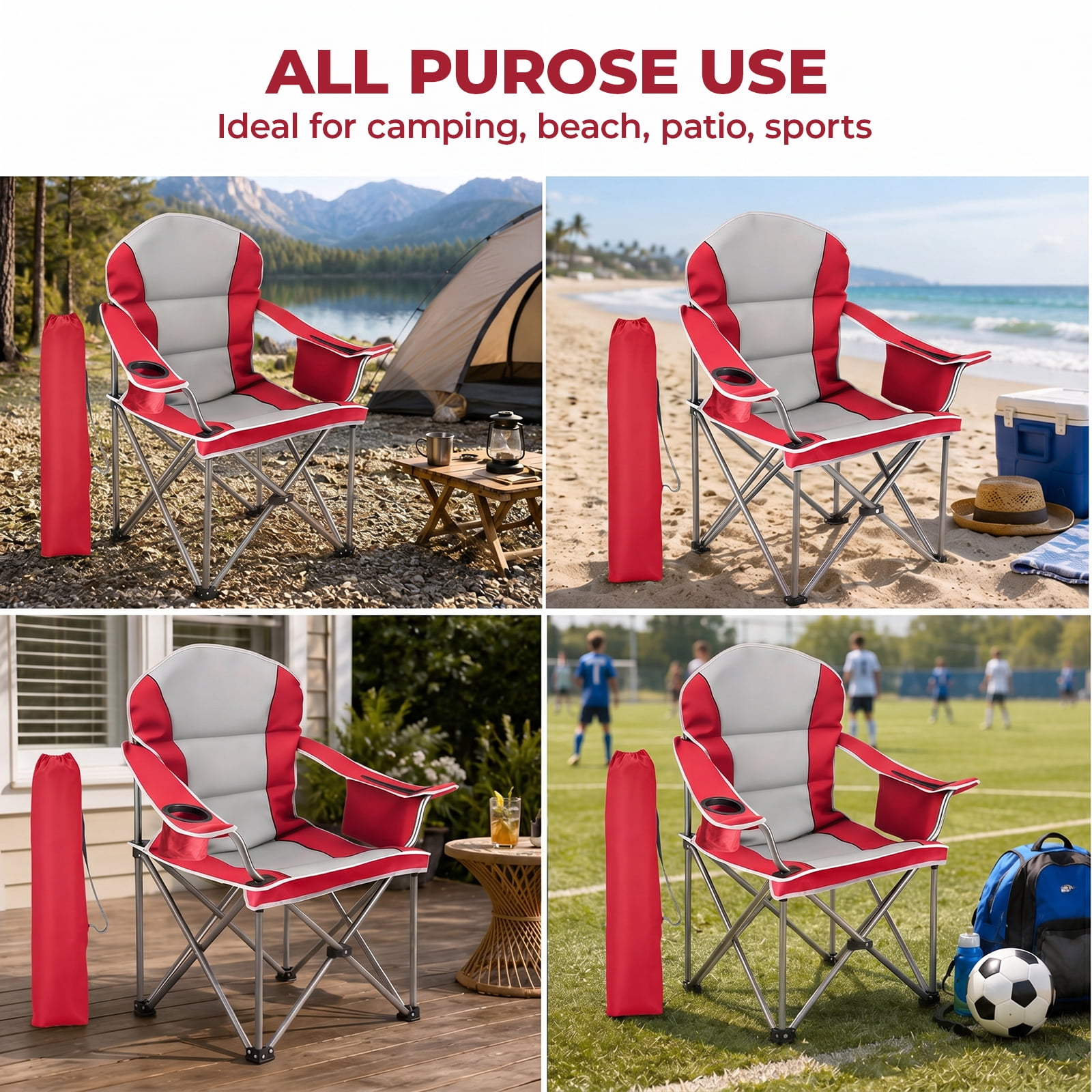 Alvantor Oversized Folding Camping Chair, Heavy Duty Outdoor Chair with Cup Holder Storage and Cooler Bag, 500 LBS, Portable for Outdoor Beach Picnic