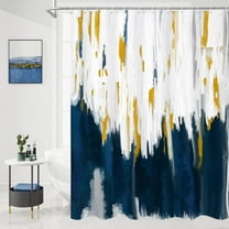 Extra Long Shower Curtain 72 x 84, Navy Blue 84 inch Brush Strokes Oil Painting Shower Curtain, XL Graffiti Ombre Fabric Shower Curtains for Modern Bathroom Decor